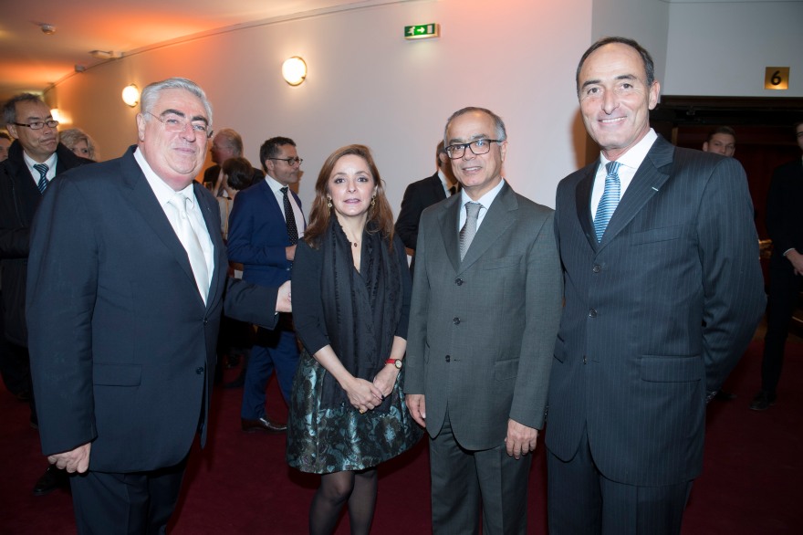 L'ambassadeur du Maroc Chakir Benmoussa et son épouse avec Jean-Michel Aubrun & Hervé Michel-Dansac Lors du Gala de l'Espoir au Théâre du Châtelet Paris 2016 -.jpg